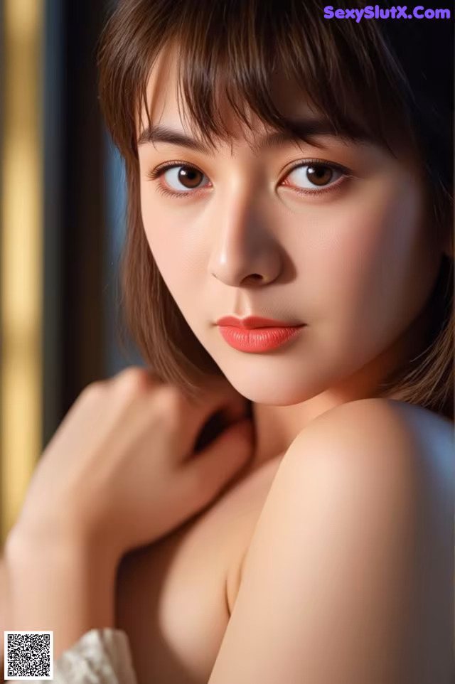 A woman with brown hair and a red lipstick.
