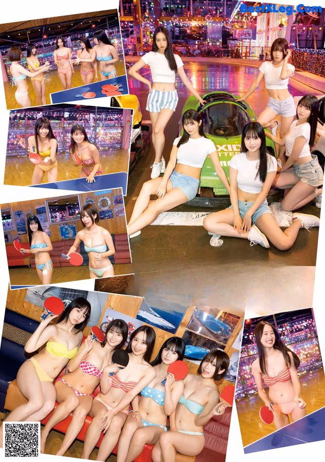 A group of girls in bikinis posing for a picture.